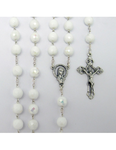 Rosario Cristal Tallado 10mm Blanco