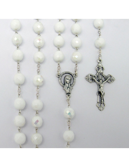 Rosario Cristal Tallado 10mm Blanco