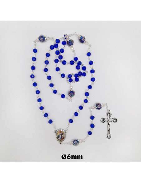 Rosario Cristal Tallado 6mm Azul Pater 10mm Con Rosa Interna