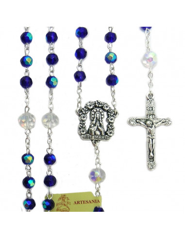 Rosario Cristal Tallado 6mm Azul Claro Con Pater 8mm Cristal Trasparente
