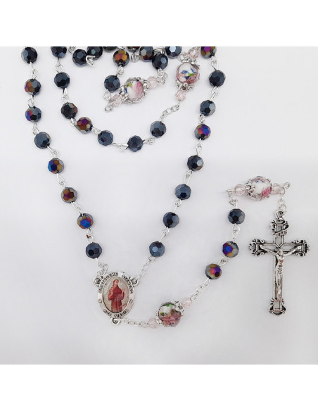 Rosario Cristal Tallado 6mm Reflejos Pater 10mm Con Rosa Interna