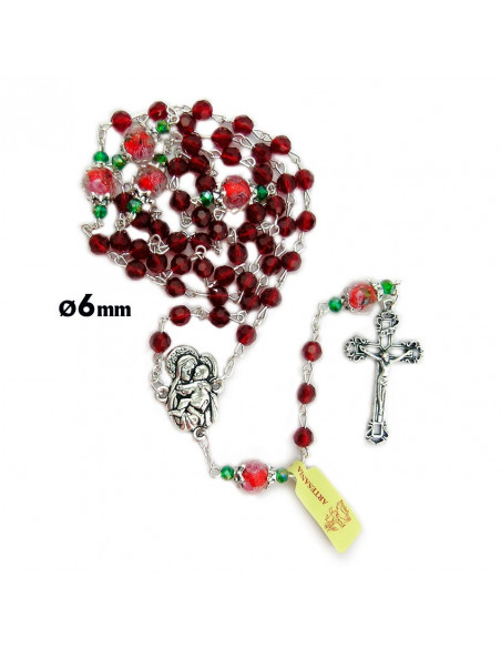Rosario Cristal Tallado 6mm Rojo Pater 10mm Con Rosa Interna