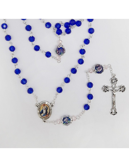 Rosario Cristal Tallado 6mm Azul Pater 10mm Con Rosa Interna