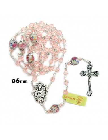 Rosario Cristal Tallado 6mm Rosa Pater 10mm Con Rosa Interna