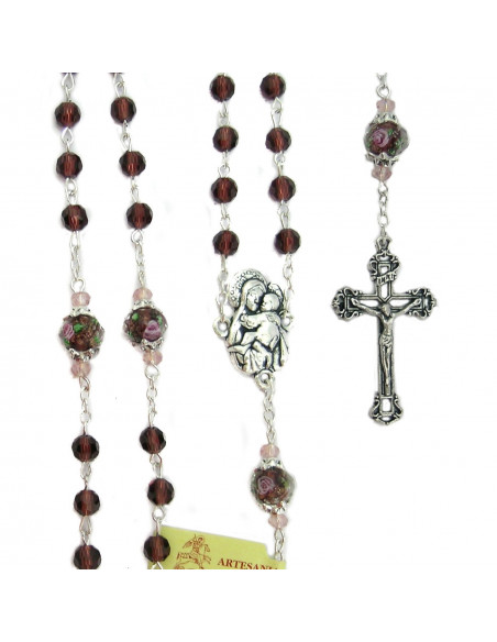 Rosario Cristal Tallado 6mm Reflejos Pater 10mm Con Rosa Interna