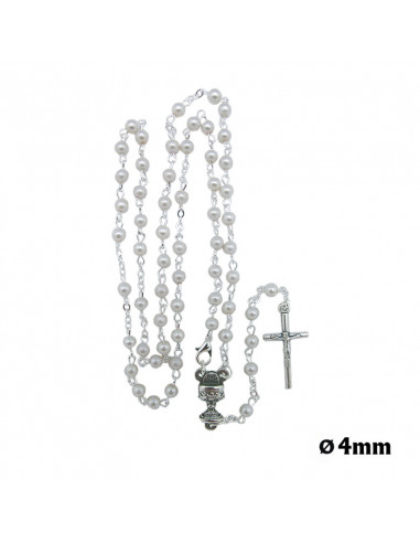Rosario Cristal 4mm Imitacion Perla Primera Comunion En Caja