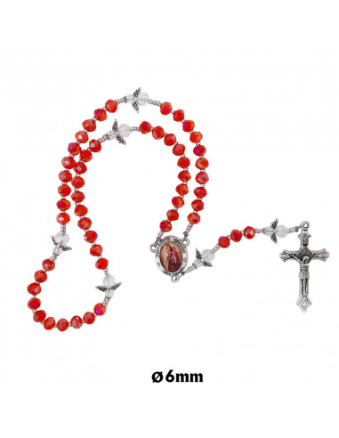 Rosario Cristal Tallado Rojo 6x4mm Paters Angelitos Cristal Alas Metal