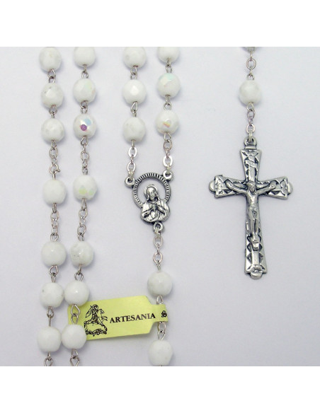 Rosario Cristal Tallado 7Mm Blanco