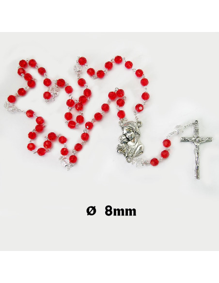 Rosario Cristal Tallado Rojo 6Mm Divina Misericordia En Paters Y Maria Esmaltada