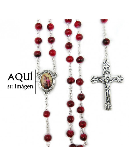 Rosario Cristal Imitacion Marmol Rojo 6mm