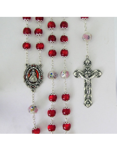 Rosario Cristal Perla Rojo 6mm Paters Nacar Liso 8mm Con Copetas