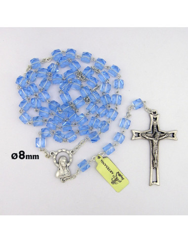 Rosario Cristal Liso 8Mm Azul Cuarteado