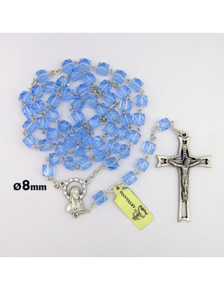 Rosario Cristal Liso 8Mm Azul Cuarteado