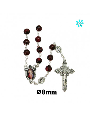 Rosario Cristal Bola Tallada Corazon De Maria Con Cruz Esmaltada Roja