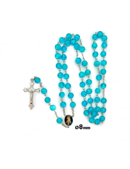 Rosario Cristal Tallado Rojo 6Mm Divina Misericordia En Paters Y Maria Esmaltada