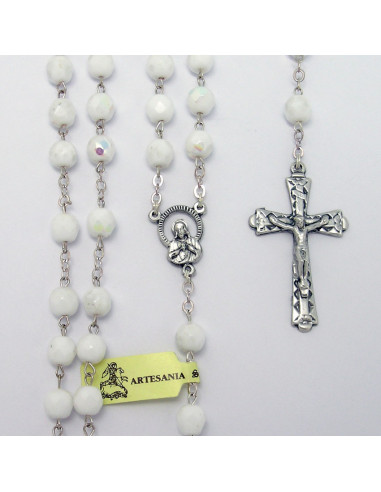 Rosario Cristal Tallado 7Mm Blanco