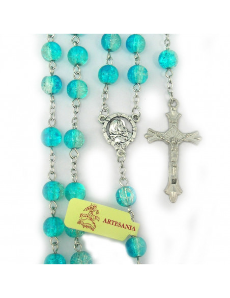 Rosario Cristal Liso 8Mm Azul Cuarteado