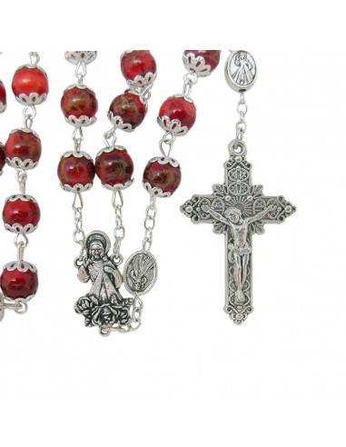 Rosario Cristal Liso 8mm Rosa Con Crucifijo Metal