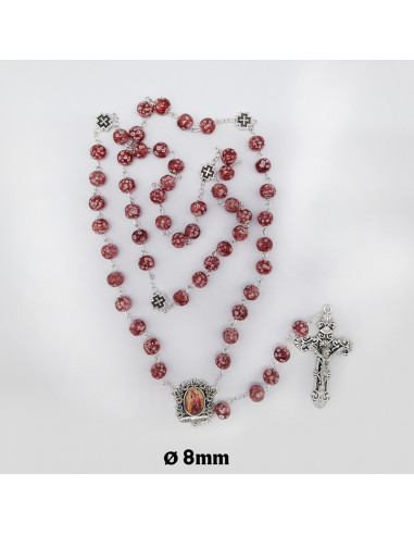 Rosario Cristal 8mm Rojo Con Blanco...