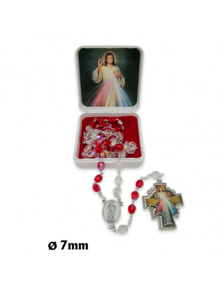 Rosario Cristal Tallado Divina Misericordia 7Mm En Caja