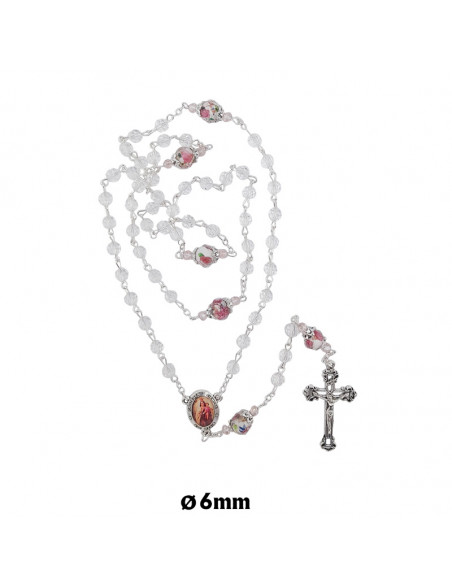 Rosario Cristal Tallado 6Mm Trasparente Pater 10Mm Con Rosa Interna Fin
