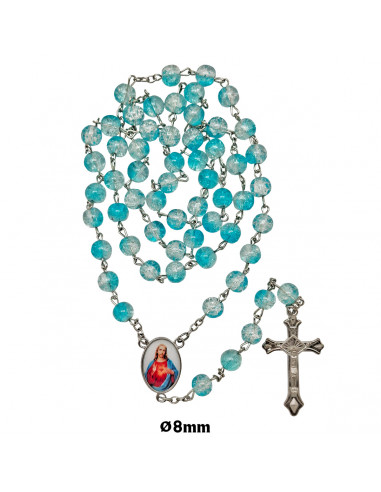 Rosario Cristal Liso 8Mm Azul Cuarteado