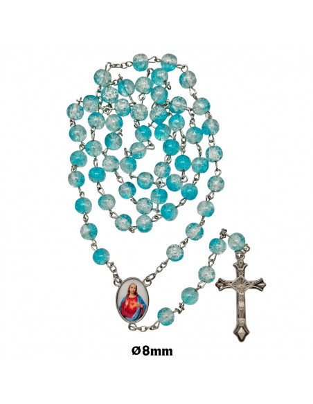 Rosario Cristal Liso 8Mm Azul Cuarteado