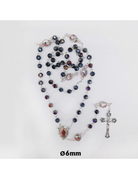 Rosario Cristal Tallado 6Mm Trasparente Pater 10Mm Con Rosa Interna Fin