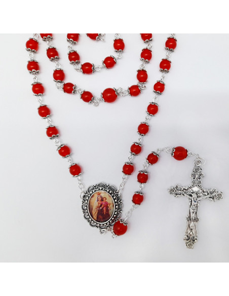 Rosario Cristal Rojo Tipo Piedra Liso 6mm Con Copetas Paters 8mm