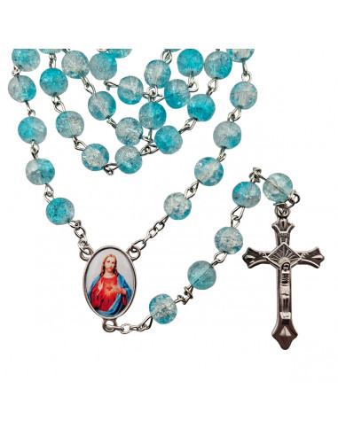 Rosario Cristal Liso 8Mm Azul Cuarteado