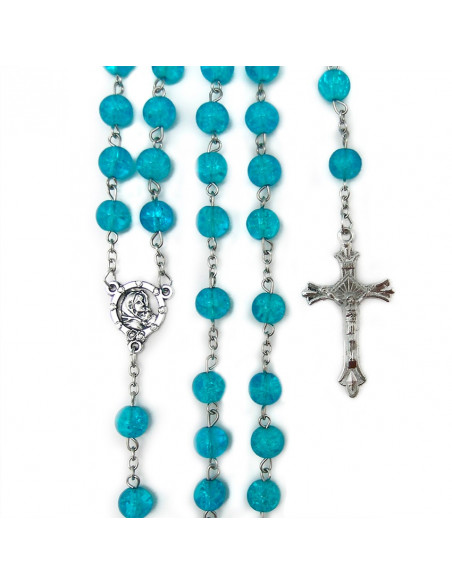 Rosario Cristal Liso 8Mm Azul Cuarteado