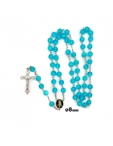 Rosario Cristal Liso 8Mm Azul Cuarteado