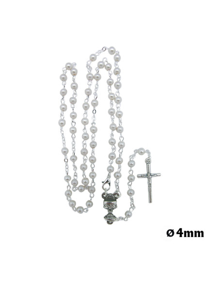 Rosario Cristal 4Mm Imitacion Perla Primera Comunion En Caja