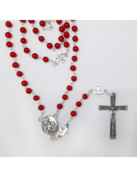 Rosario Cristal Liso Rojo Espiritu Santo 6mm Paters Paloma Y Maria Esmaltada Vaticana