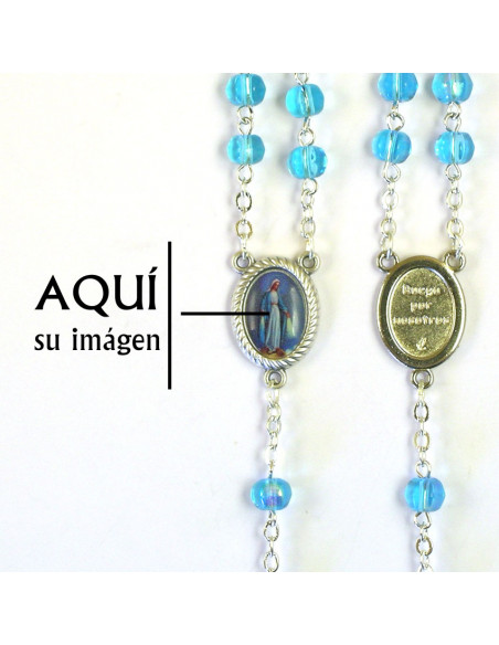 Rosario Cristal Tallado 6Mm Azul Pater 10Mm Con Rosa Interna