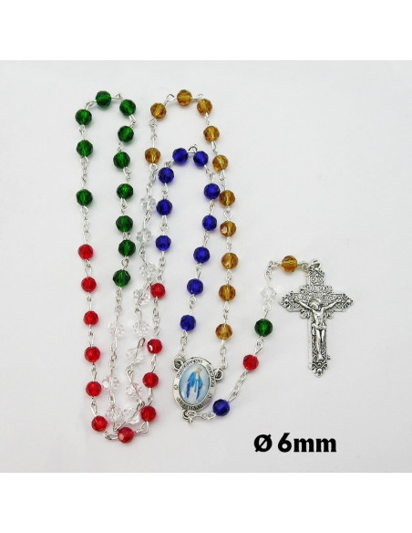 Rosario Cristal Tallado 6Mm Azul Pater 10Mm Con Rosa Interna