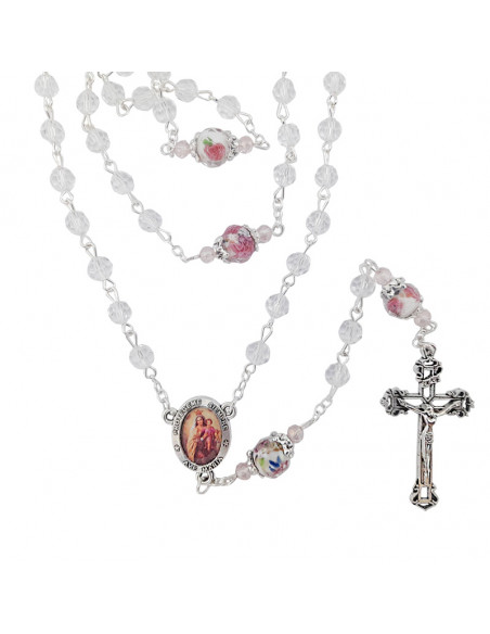 Rosario Cristal Tallado 6Mm Trasparente Pater 10Mm Con Rosa Interna Fin