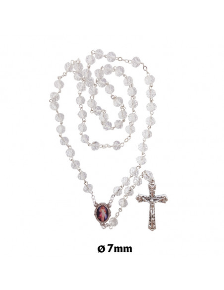 Rosario Cristal Tallado 6Mm Trasparente Pater 10Mm Con Rosa Interna Fin