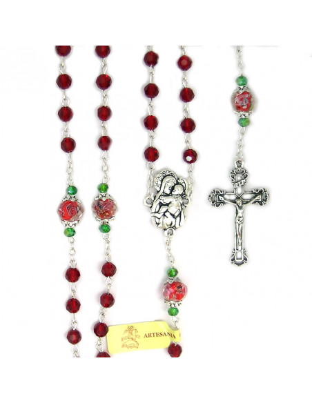 Rosario Cristal Tallado 6Mm Rojo Pater 10Mm Con Rosa Interna