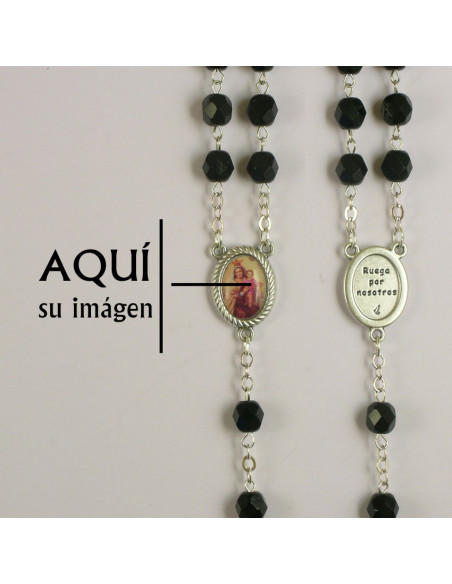 Rosario Cristal Tallado 8X6cm Divina Misericordia Paters Con Copeta