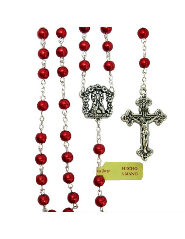 Rosario Cristal Liso 7Mm Rojo Intenso