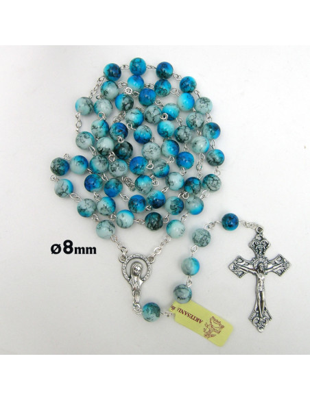 Rosario Cristal Liso 8mm Estampado Multicolor Maria Corazon Personalizada Copetas