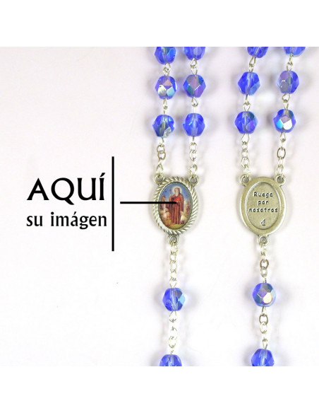 Rosario Cristal Virgen Milagrosa Tallado Azul 8Mm Paters Rosa Metal Maria A Colores