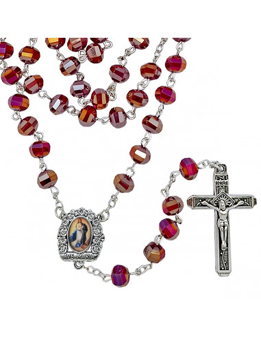 Rosario Cristal Tallado 8X7mm Rojo...