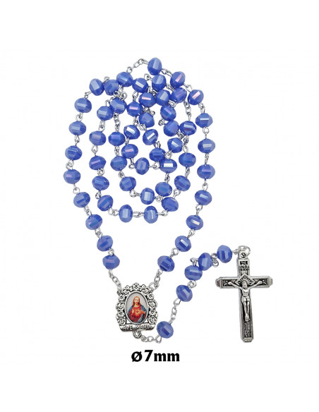 Rosario Cristal Tallado 8X7mm Azul Satinado Laminado