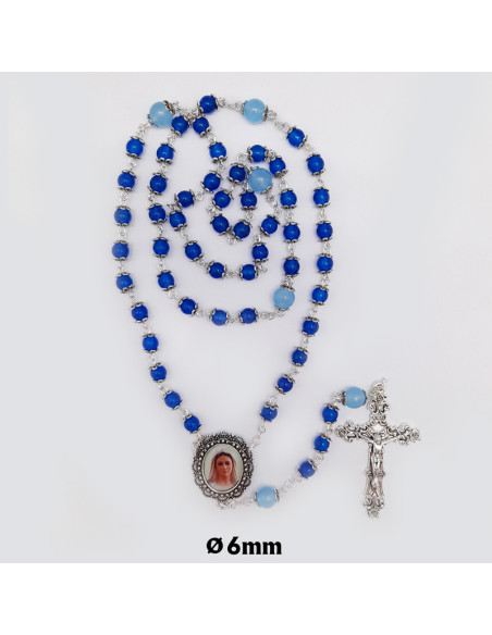 Rosario Cristal Azul Tipo Piedra Liso 6Mm Con Copetas Paters Celetes 8Mm