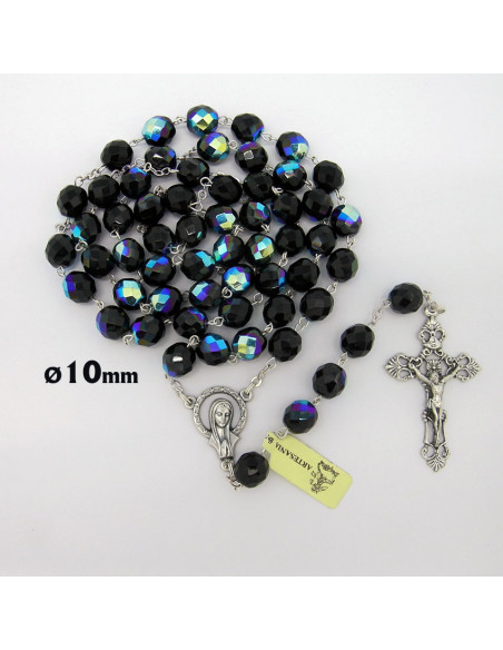 Rosario Cristal Tallado 6Mm Azul Con Copetas Y Paters Doble Metal