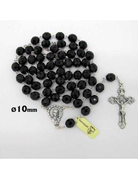 Rosario Cristal Tallado 6Mm Negro Con Copetas Y Paters Doble Metal