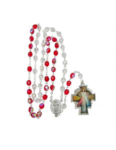 Rosario Cristal Tallado Divina Misericordia 7Mm En Caja