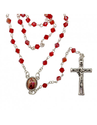 Rosario Cristal rombo tallado 4mm rojo